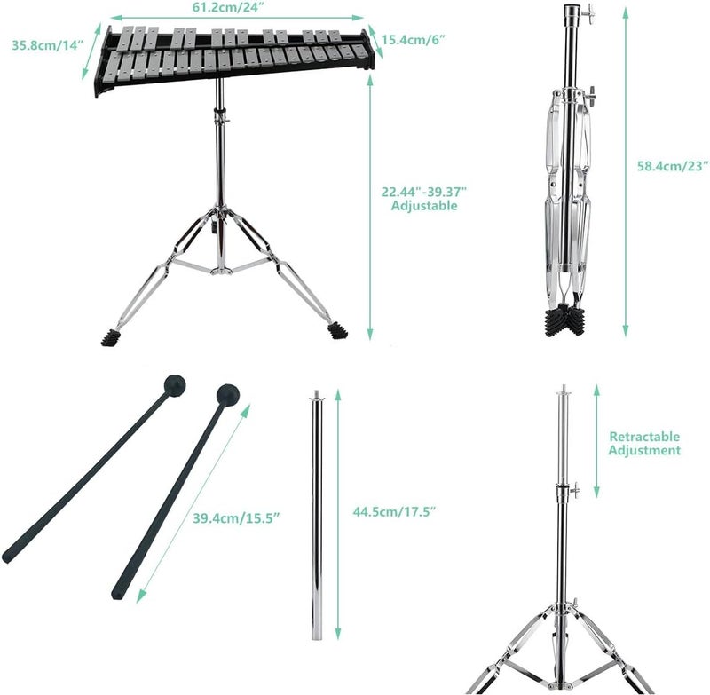 Lfhelper 32 Note Percussion Glockenspiel Bell Kit, Percussion Xylophone with 2 Mallets, Adjustable Glockenspiel Stand, Carring Bag, Xylophone Instrument for Adult - Image 5